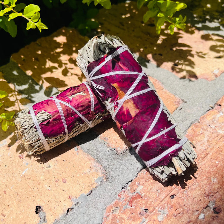 Home Fragrances Rose Petals + Blue Sage Energy Clearing Smudge Stick Sow the Magic 7 Sisters Gifts & Wellness