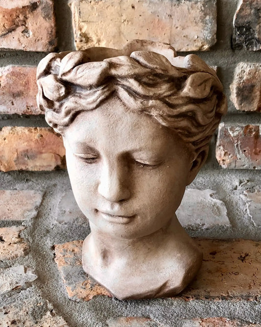 Pots & Planters Statue Head Planter -Antique Travertine 7 Sisters Gifts & Wellness 7 Sisters Gifts & Wellness