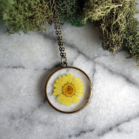 Jewelry Yellow Daisy Chrysanthemum Pendant Necklace The Pretty Pickle 7 Sisters Gifts & Wellness